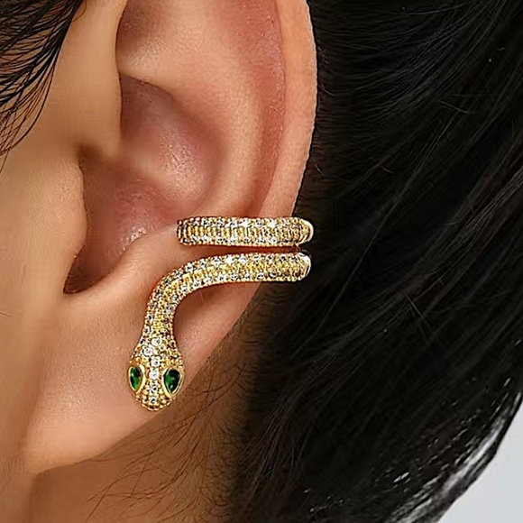 Gold Snake Zircon Earrings Creative Design Trendy Serpent - Picture 1 of 6